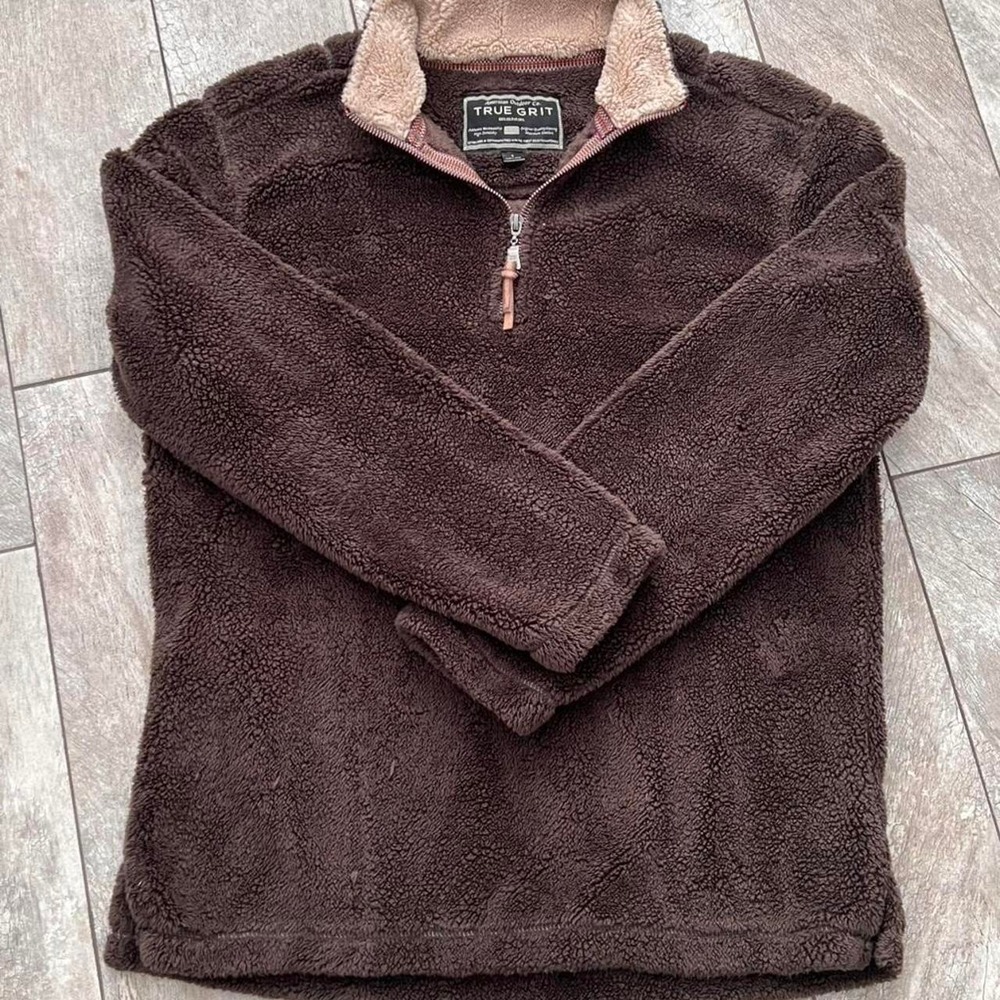 True Grit Brown Sherpa Quarter Zip Pullover Men's Size Small